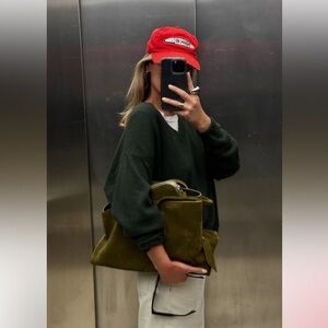 Eddie Bauer Cotton Cashmere Green V Neck Pullover Sweater XL